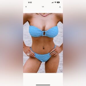 Blue Textured Bandeau Bikini